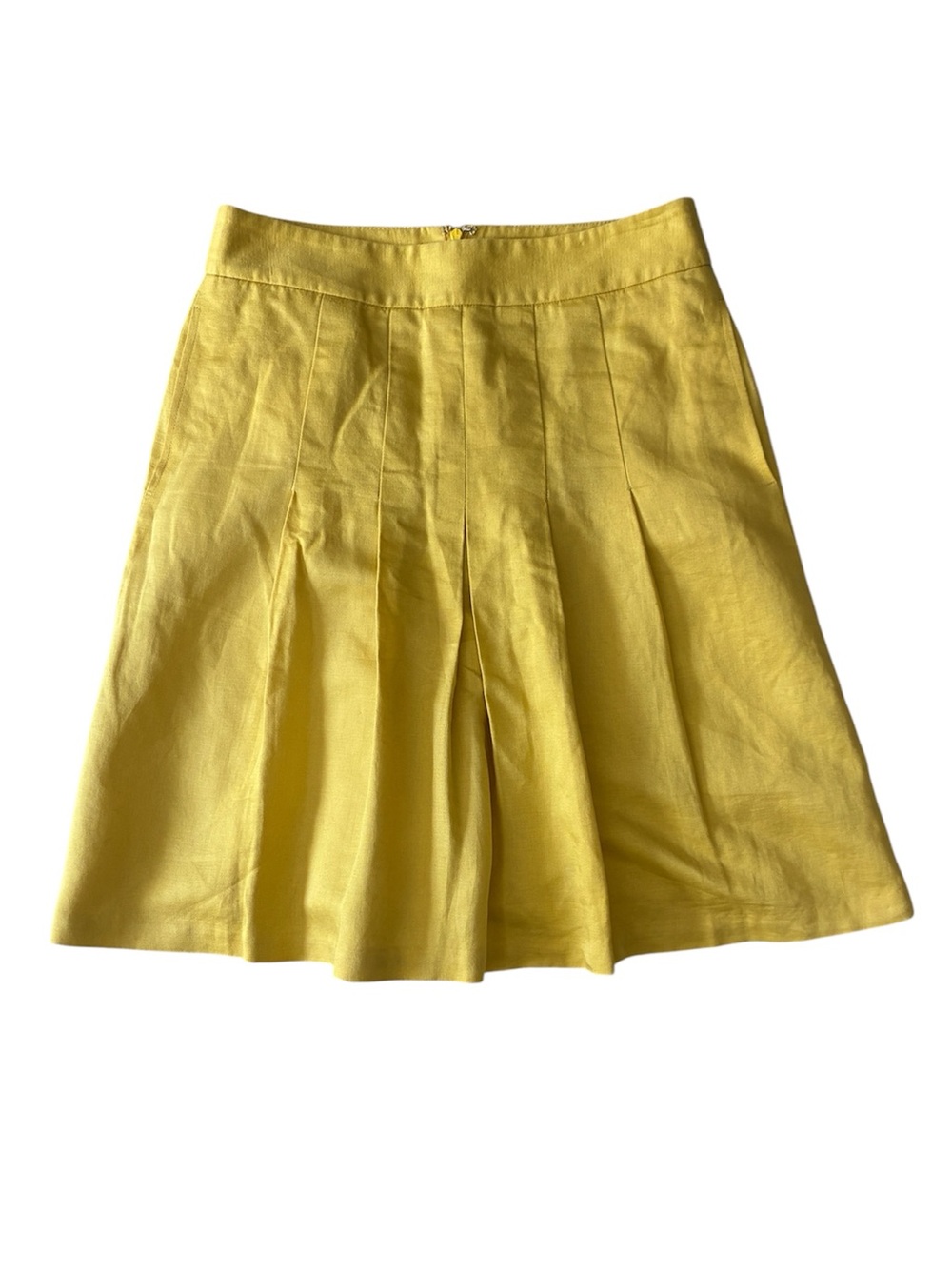 Banana Republic Yellow Linen Blend Pleated A-Line Skirt Size 2